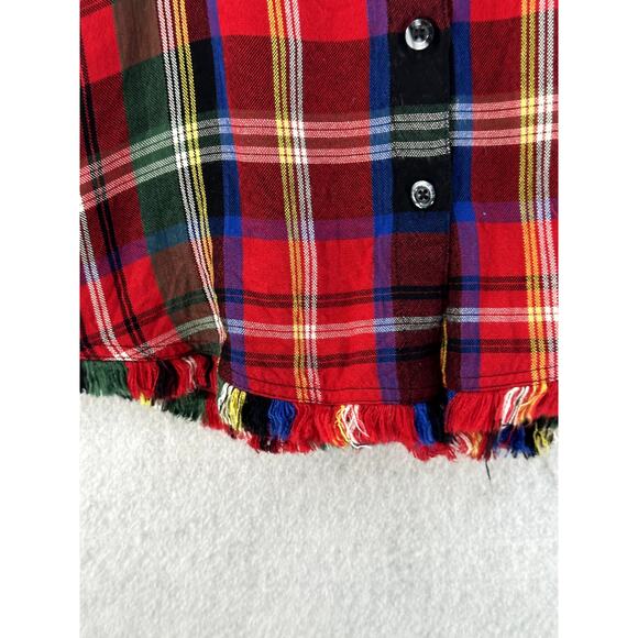 John Mark Size Small Top Shirt Plaid Button Down Frayed Hem Roll Tab Sleeve - Picture 6 of 13